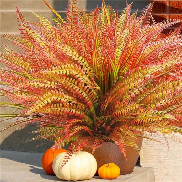 22-Piece Artificial Outdoor Plants Set: UV-Resistant Fake Ferns & Fall Flowers - Picture 1 of 8